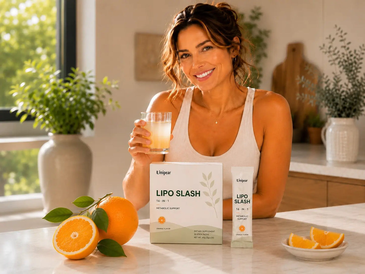 Enjoy the prepared UMIPEAR orange beverage